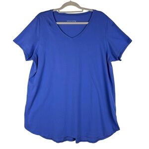 Soft Surroundings Womens Blue Casual Short Sleeve V-Neck T-Shirt Size 1X